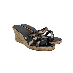 Burberry Check Black Espadrille Wedge Sandals Size 40